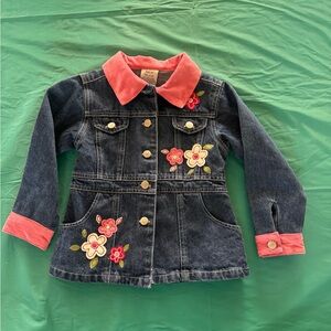Pink and Blue Jean Jacket with Floral Embroidery